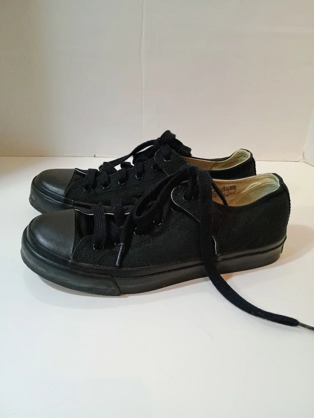 PF Flyers Logo Black Lo Top Canvas Sneakers Bob Cousy Green Label W 8 Men 6.5